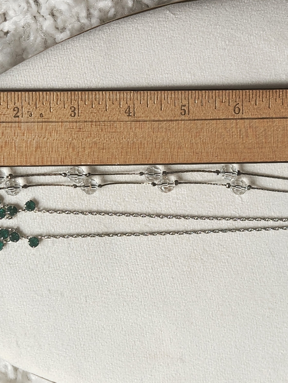 VTG Silver & Emerald Green Rhinestone Bib Necklace Coquette Layering Boho - Picture 10 of 10